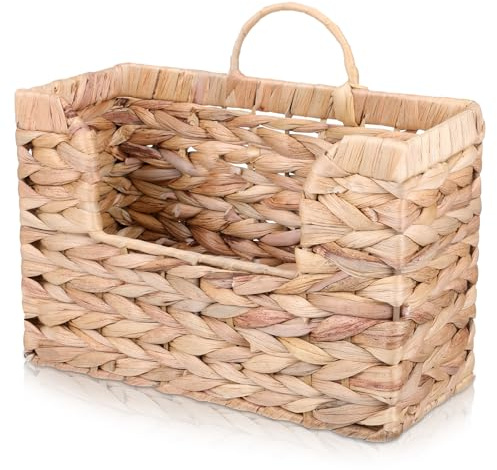 Porte-revues tissé à suspendre en jacinthe d'eau - Panier de rangement mural en osier - Style bohème - Moderne - Avec poignée - Porte-journaux et courrier - Pour la maison et le bureau
