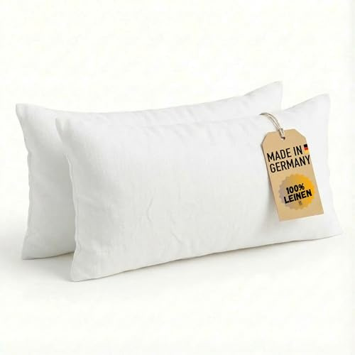 chambry Premium Kissenbezüge 2er-Set - 100% gewaschenes Leinen, handgefertigt in Deutschland - atmungsaktiv klimaneutral bügelfrei und pflegeleicht - Kissenbezug 40 x 80 cm Weiß