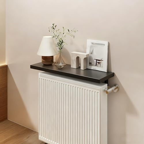 Étagères Murales Flottantes en Bois 80 Cm/100 Cm/120 Cm, Tablette de Radiateur avec Support de Fixation, Etagere Radiateur, pour Optimiser L'espace(Black_120x20cm/47x8)