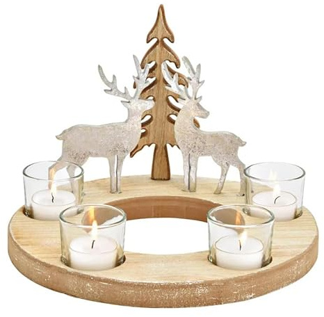 Adventskranz Teelichthalter Hirsch-Dekor aus Holz