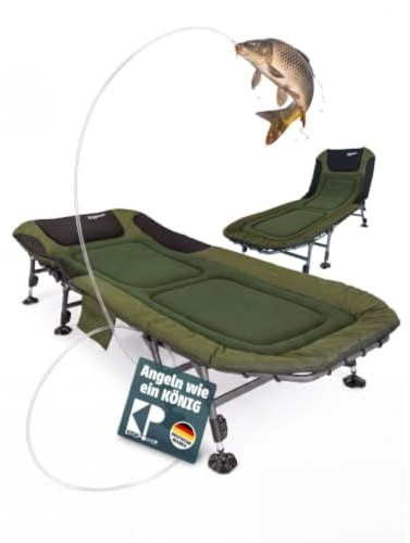 Kingpower Karpfenliege 8 Bein Angelliege Campingliege Bedchair Feldbett | Grün, stabil, bequem, Angeln, Fischen, Wassersport