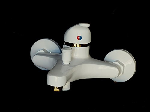 Einhebel Badewannenarmatur in Weiss/Gold.