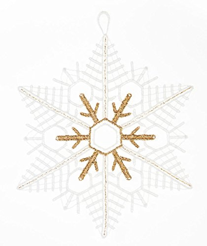 Fensterbild Eisstern Ecru Gold 15 x 15 cm aus Plauener Spitze Fensterdeko Fensterschmuck Bilder Handarbeit Deko Fenster