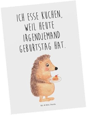 Mr. & Mrs. Panda Postkarte Igel Kuchenstück - Geschenk, Einladung Party, Einladungskarten Geburtstag, Tiermotive, Geschenkkarte, lustige Sprüche,