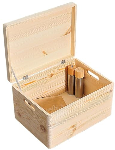 Kesper Aufbewahrungsbox mit Klappdeckel – 39 x 29 x 23 cm – FSC-zertifiziertes Kiefernholz, stapelbar, Natur, 69601