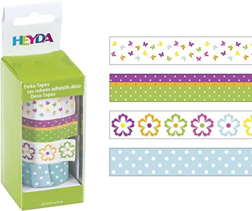 Heyda 203584381 Deko Tapes „Frühling“ jede Rolle 15 mm x 5 M, Motiv: Blumen