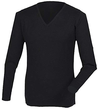 Henbury Mens Cashmere Touch Acrylic V-Neck Jumper / Knitwear (2XS) (Black)