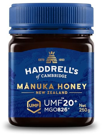 Haddrell's of Cambridge Manuka Honig 800+ MGO (UMF 20+) 250g – Zertifizierter Manukahonig aus Neuseeland – Reich an Methylglyoxal – Nachhaltig, roh und mit hohem MGO-Gehalt – Honig in Premium-Qualität