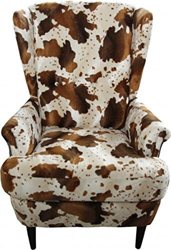 Casa Padrino Luxus Ohrensessel Kuhmuster Braun/Weiß - Chesterfield Möbel