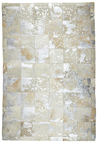 Bunkar's Handgearbeitet Designer Leder Kuhfell Teppiche - Rodeo 'Matallic Ivory' (5'x7' (150cm x 210cm) L Area Rug)