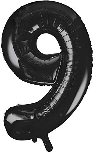 Black Number 9 Shaped Large Foil Balloon (86cm) 1 Piece - Perfect for Birthday Parties and Special Events