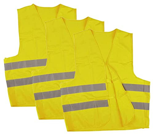 Warnweste, Sicherheitsweste, Pannenweste mit Reflexstreifen EN ISO 20471 3 Stück, Farbe:gelb, Größe:M