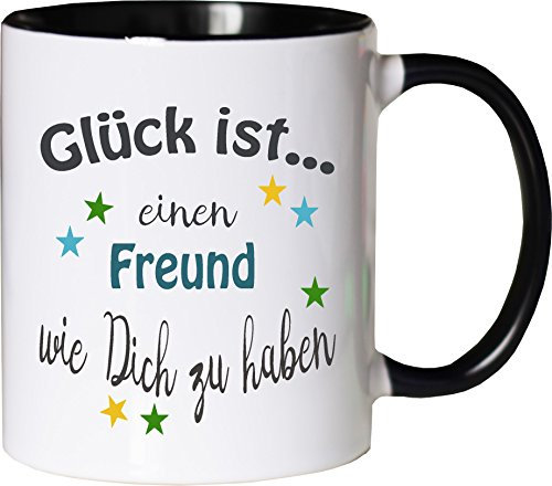 WarmherzIch Becher Tasse Glück ist…. Freund Kaffee Kaffeetasse liebevoll Bedruckt Buddy Bro Kumpel Weiß-Schwarz