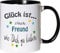 WarmherzIch Becher Tasse Glück ist…. Freund Kaffee Kaffeetasse liebevoll Bedruckt Buddy Bro Kumpel Weiß-Schwarz