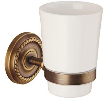 OUNONA Antique Copper Cup Holder Ceramic Wall Mounted Toothbrush Tumbler Rack