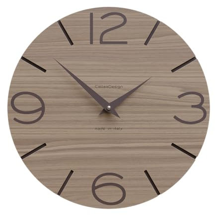 CalleaDesign Wanduhr Smile – Handgefertigt in Italien, Leise, Modernes Design, 30 cm – Elegantes Holz, Deutsches Uhrwerk – Farbe Canaletto Nussbaum