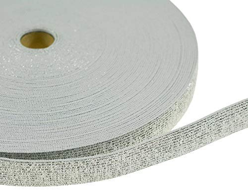 1m Glitzer-Gummiband Meterware Gummiband Größen Farbwahl, Glitzer Band elastisch, Größe:15mm, Farbe:silber