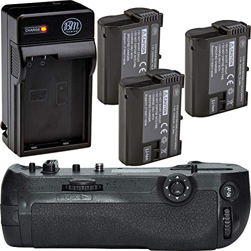 Battery Grip Kit for Nikon D850 Digital SLR Camera - Includes Qty 3 BM Premium EN-EL15 Batteries + Rapid AC/DC Battery Charger + MB-D18 Replacement Battery Grip