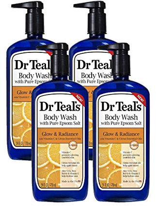 Dr. Teal's Glow & Radiance Lot de 4 gels douche à la vitamine C et aux huiles essentielles d'agrumes 680 ml