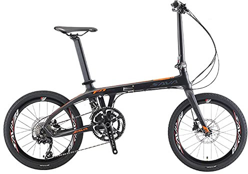 SAVADECK Z1 Carbon Faltrad 20 City Klapprad mit Kohlefaser Rahmen und Shimano 105 R7000 22 Gangschaltung (schwarz orange)