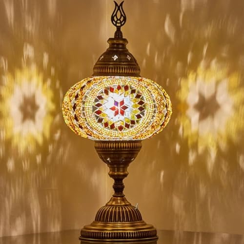 DEMMEX Battery-Operated Turkish Moroccan Mosaic Table Lamp – 30 cm H, 13 cm W, Portable Stained Glass Lamp for Indoor & Outdoor Use, Cordless Handmade Decorative Light for Bedroom, Balcony & Camping