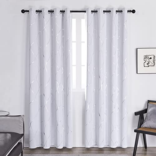 Deconovo Verdunkelung Vorhänge, Blickdicht Gardinen, Wohnzimmer Gardinen mit Ösen, Kinderzimmer Gardinen, 175x140 cm(HöhexBreite), Silber Grau, 2er Set
