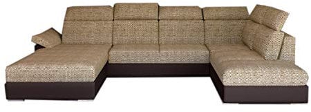 Ecksofa mit Schlaffunktion mit Bettkasten Couch U-Form Polstergarnitur Wohnlandschaft Polstersofa mit Ottomane Couchgranitur - Marvel (Beige+Braun(Berlin03+Soft66), Ecksofa Links)