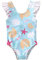Costume da Bagno Intero Bambina Neonata Eativo Maniche Volant Stampa Conchiglie senza Schienale Mare Spiaggia Piscina (0-3anni) (Blu, 6-12mesi)
