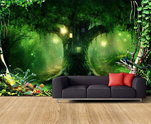 ZXCHEE Fototapete Magisches Baumhaus Im Grünen Wald 200x140cm Tapete Kinderzimmer Vliestapete Wohnzimmer Schlafzimmer Wandtapete Deco