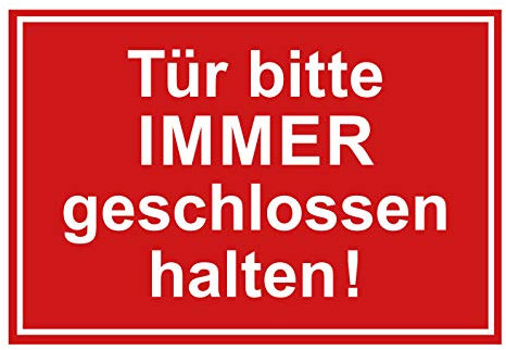 Aufkleber Tür immer geschlossen halten Hinweis Schild Sticker rot Witterungs- und UV-beständig