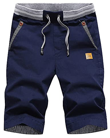 HCSS Kurze Hosen Herren Bermuda Shorts Herren Sommer Chino Shorts Baumwolle Gummizug mit Tasche(Navy Blau-3XL)