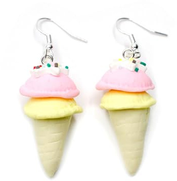 Miniblings Eis Waffeleis Eiscreme Ohrringe Waffel gelb rosa versilbert | In Berlin von Hand montierter Ohrschmuck, mit Kugeleis und Glace