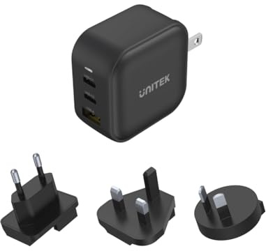 Unitek 65W USB C Charger, 3 Ports GaN Wall Charger Travel Support PD Fast Charging for Phone, Tablet, Laptop and more