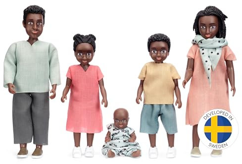 Lundby Puppenhaus Puppen für Puppenhaus Familie - Dunkelhäutige Puppenfamilie Billie - Puppenhaus Biegepuppen - Puppen Puppenhaus Zubehör - Biegepuppen Puppenhaus Figuren - Maßstab 1:18