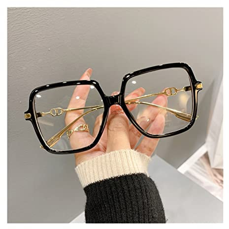 Siqiwl Lunettes Carrées Surdimensionnées de Mode - Anti-Lumière Bleue, Cadre en Métal Rétro pour Femmes, Vue d'Ordinateur (Couleur : 0+, Taille : Noir)