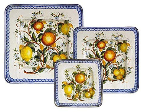 Serie mit 3 Wandtellern aus italienischem Keramik, handgefertigt und handbemalt.