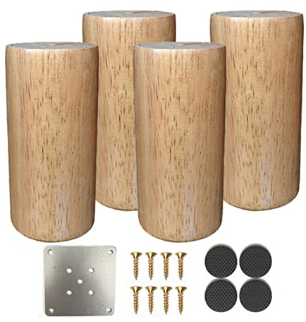 4 Pieds de Meubles en Bois Massif, Pied de Lit en Bois avec Tapis Antidérapant, Bois de Caoutchouc, Pied de Meuble TV Rond DIY, pour Lit Armoire Table de Chevet(Color:B,Size:12cm/4.72in)