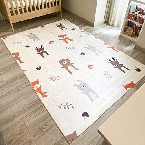 Nazar Tapis Chambre Enfant, Tapis Bébé, Tapis Enfant pour Fille et garçon à Motifs Dinosaure, Carte du Monde et Animaux (744 crème, 120x160 cm)