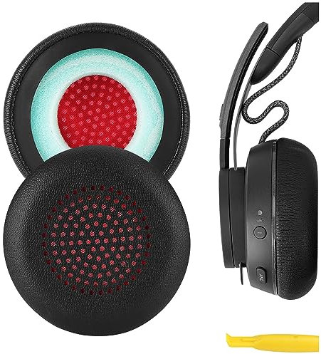 Geekria QuickFit Protein Leather Replacement Ear Pads for MPOW HC5, HC6 Headphones Ear Cushions, Headset Earpads, Ear Cups Repair Parts (Black)