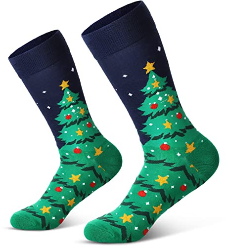 SATINIOR Herren Urlaubssocken Unisex Festliche Socken, Weihnachtsbaum Stil | Bunte Gemusterte Weihnachtssocken, mit Weihnachtsbaum Motiv, Stilvoll und Festlich, als Geschenk für Männer und Frauen