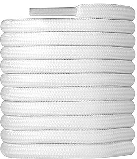 CCSOFTIME Round White Boot Laces,130cm Heavy Duty Boot ShoeLaces for Work Shoes Hiking Walking Boots and Trainers,4mm Replacement Thick Shoelaces for Womens Mens Kids(1-Pair-White-130cm)