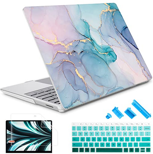 May Chen Compatible with Microsoft Surface Laptop Go 3/2/1 12.4 Inch Case, Plastic Hard Shell with Screen Protector + Keyboard Cover, Gentle Marble, Travel, Universal Use