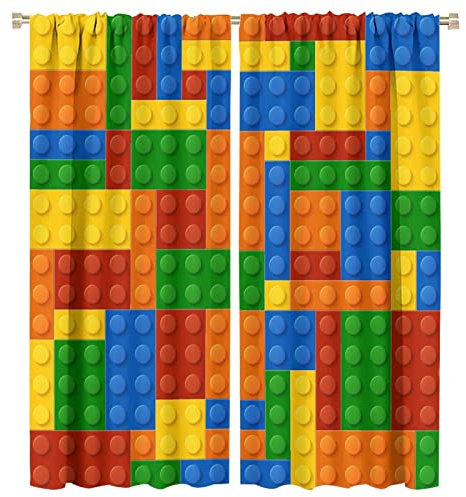 Bausteine Spielzeug Vorhänge, Abstrakte Kontur Bunte Kunststoff Ziegel Geometrische Druck Muster Fenster Behandlung Vorhänge für Jungen Mädchen Schlafzimmer Spielzimmer 42x45