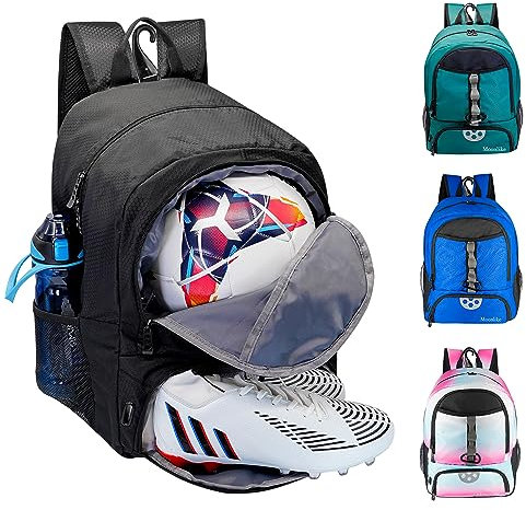 Moonlike Soccer Bag, Soccer Backpack for Football Volleyball Basketball, Backpack with Ball Compartment and Ball Holder (Black)