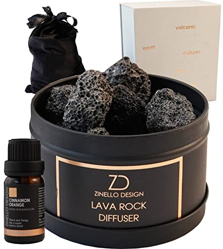 Drahtloser ätherischer Öldiffusor aus Lavagestein. Duftspender für Zuhause, geliefert in Einer Geschenkbox mit Raumduft. (Orange - Zimt)