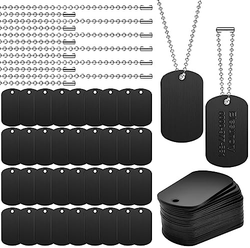 Elesunory 100-teiliges Militär-Erkennungsmarken-Set, 50 Stück Aluminium-Erkennungsmarken und 50 Stück Eisen-Halsketten, Hundemarken personalisiert für Haustiere, geeignet für Lasergravur