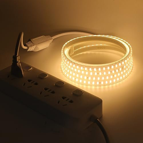 XUNATA Warmweiß LED Strip Streifen, 230V 2835 SMD 120leds/m IP65 Wasserdicht, Kein Bleidraht, Flexibles LED Leiste Lichtband Strip für Heim DIY Festival Dekoration (3M)