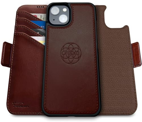 Dreem Fibonacci kompatibel mit iPhone 15 Brieftaschen-Etui / 2-in-1 stoßfestes Etui und abnehmbares Folio aus veganem Leder, MagSafe-kompatibel, RFID-Schutz [Kaffee]