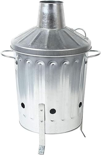 GARD N TOOL Small Medium Large 15L 60L 90L Litre Metal Galvanised Garden Incinerator Fire Bin Burning Leaves Paper Wood Rubbish Dustbin Shovel and Poker Made in U. K. ([ Small 15L Incinerator ])