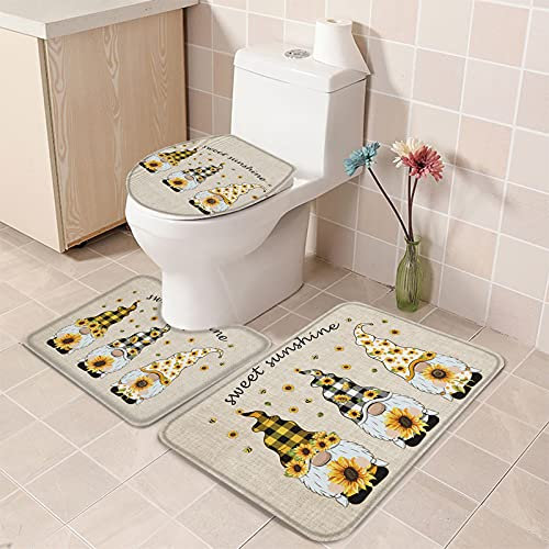 FJAUOQ Lot de 3 tapis de bain en toile de jute rustique, antidérapant, absorbant, confortable, couverture pour abattant de toilettes, tapis en forme de U pour baignoire, douche et salle de bains